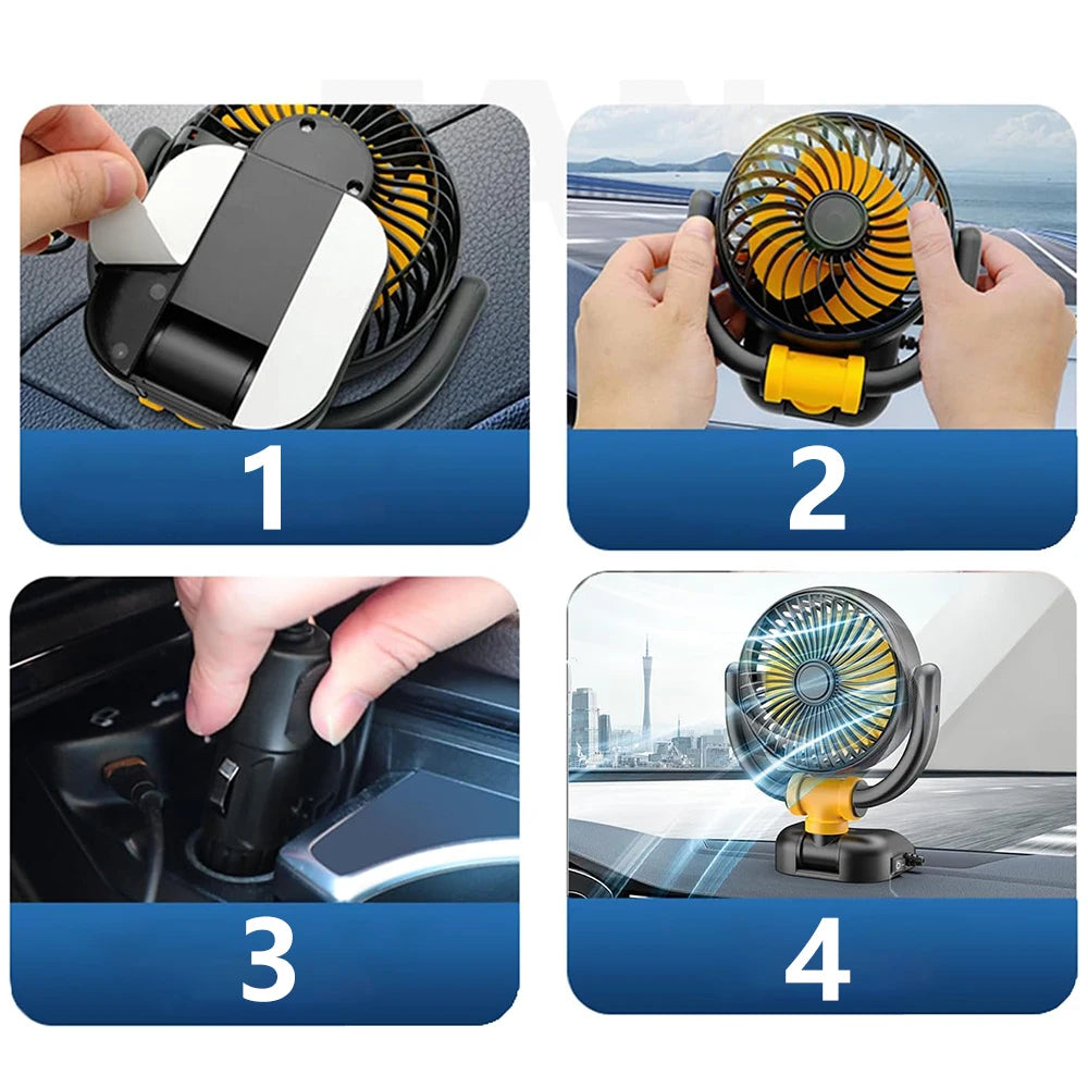Ventilatore per Auto 12V a Doppia Testa con Rotazione a 360 Gradi, Portatile, 2 Velocità, Vento Forte, Alimentazione da Presa Accendisigari per Camion, SUV, Camper