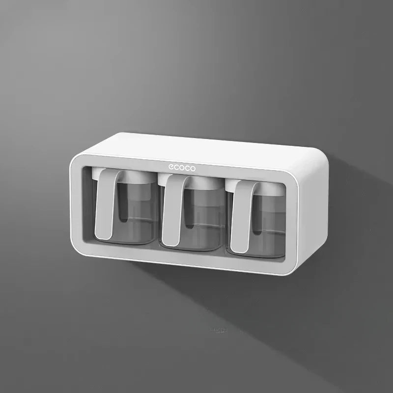 Scaffale per spezie da 3 bottiglie Montaggio a parete Scaffale per cucina Scatola per condimenti Contenitore per sale e zucchero Organizzatore Barattolo Porta spezie Portaoggetti da cucina