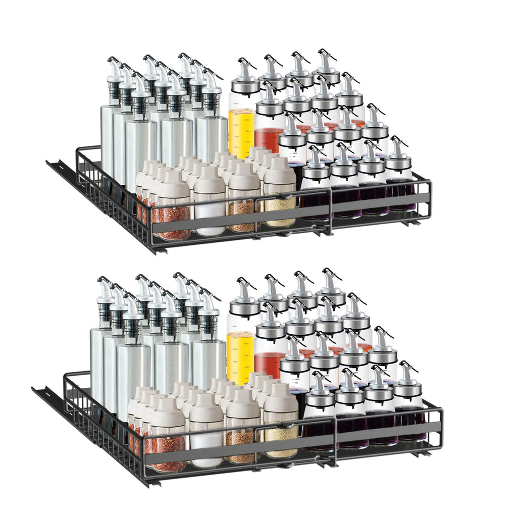 2 Pezzi Organizzatore Estraibile per Armadietto da Cucina, Senza Foratura, Cassetti Scorrevoli Espandibili per Cucina, Dispensa, Bagno