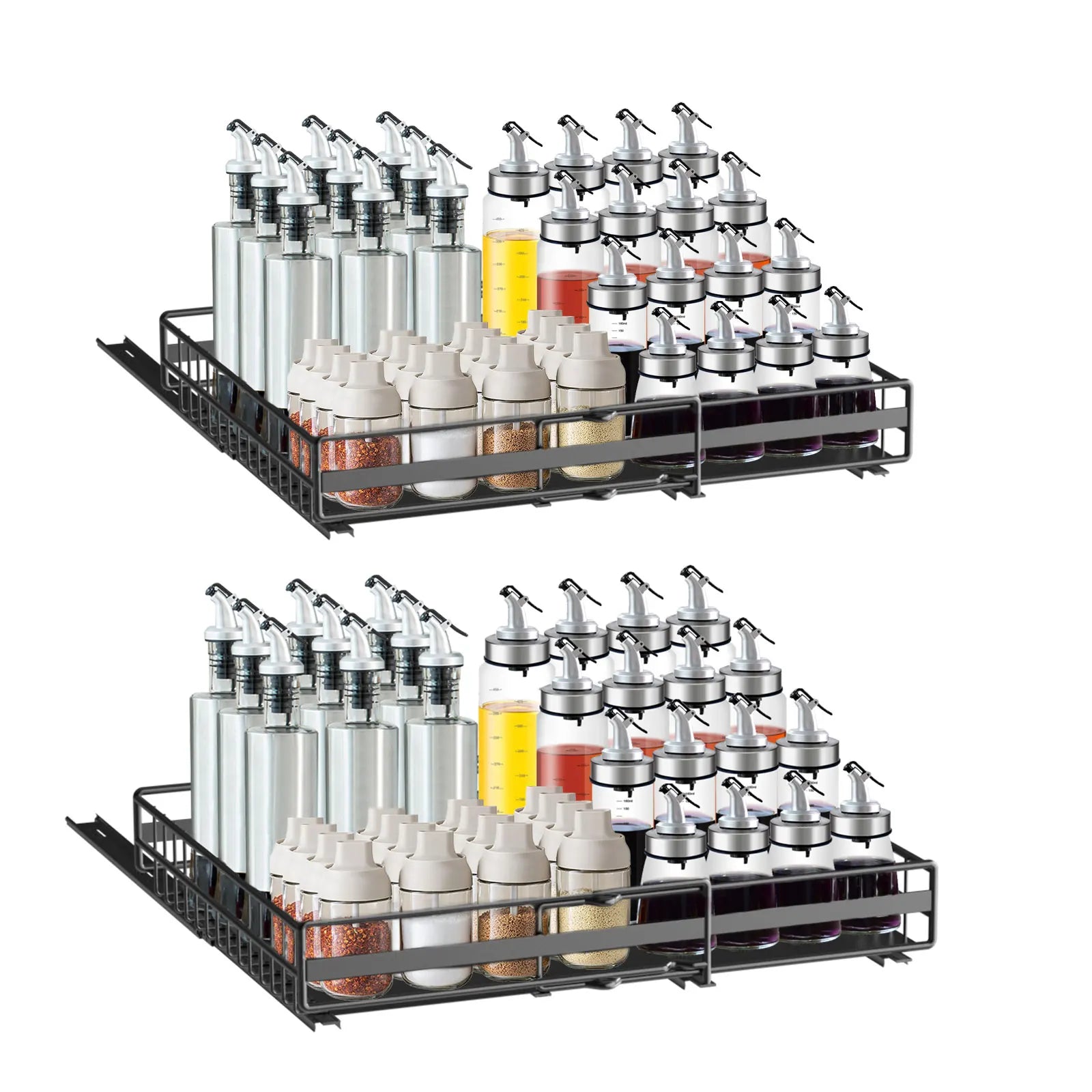 2 Pezzi Organizzatore Estraibile per Armadietto da Cucina, Senza Foratura, Cassetti Scorrevoli Espandibili per Cucina, Dispensa, Bagno