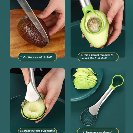 2-in-1 Avocado Slicer Stainless Steel Avocado Cutter Peeler Knife Kiwi Salad Slicer Peeler Kitchen Gadgets Fruit and Vegetable Tools