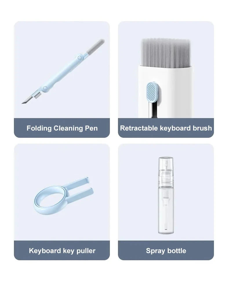 7 in 1 kit spazzola per pulizia tastiera computer penna per pulizia auricolari per auricolare strumenti per la pulizia della tastiera kit estrattore per copritasti detergente