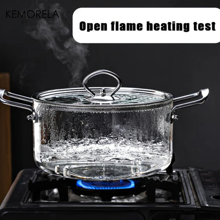 KEMORELA 1PCS Pentola In Vetro 2.5L/3.5L Resistente Al Calore, Pentola da Stufato con Doppi Manici e Coperchio, Pentole In Vetro Borosilicato