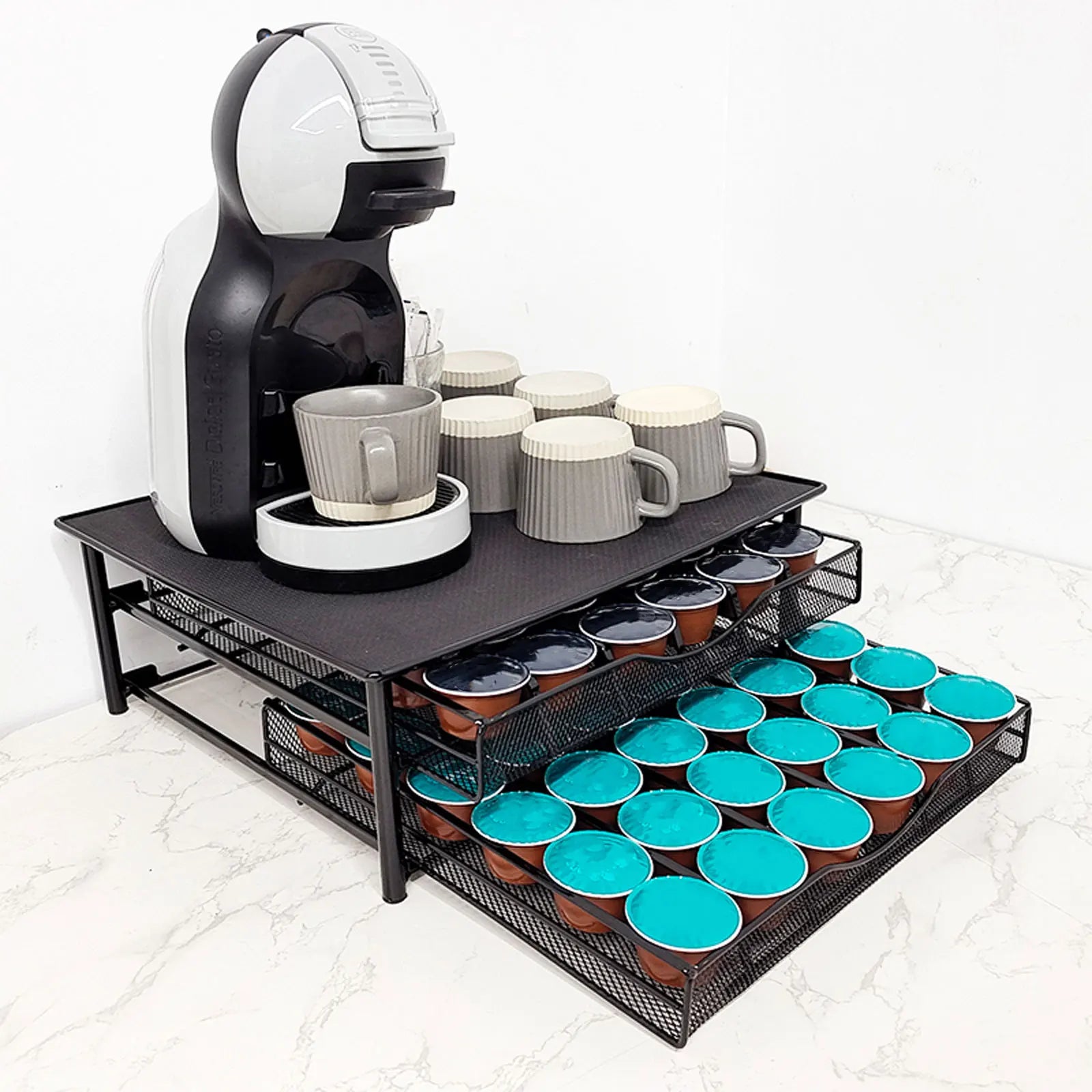 Herausnehmbarer Kaffeekapselhalter mit Schublade für 72 Kapseln, Arbeitsplatten-Organizer aus Metall