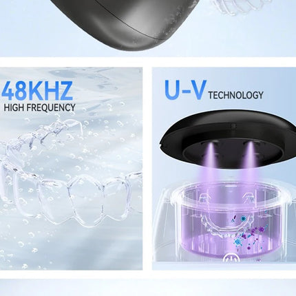 KUNPHY Dental Pod Ultrasuoni Macchina per la pulizia del fermo Sterilizzazione con luce UV per allineatore, paradenti notturno, detergente per protesi