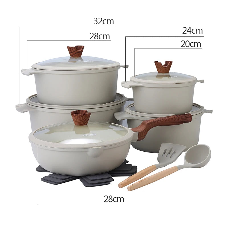 DONNOR 21 Pezzi Set di Pentole in Ceramica Set di Pentole e Padelle Antiaderenti Set da Cucina con Utensili e Protezioni per Padelle JT529