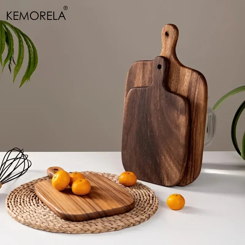 KEMORELA Schneidebrett aus Holz mit Griff für Fisch, Käse, Brot, Dessert, Obst und Gemüse – Langlebiges und Elegantes Design