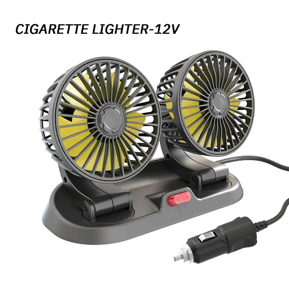 Ventilatore USB 5V, Ventilatore per Auto 12V a Doppia Testa, 2 Velocità Regolabili, Raffreddatore d'Aria Silenzioso per Interni Auto, Accessorio Essenziale per l'Estate
