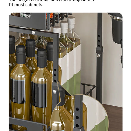 Under-Sink Organizer for Kitchen, 2-Tier Adjustable Pull-Out Shelf for Bowls, Plates, and Spice Jars