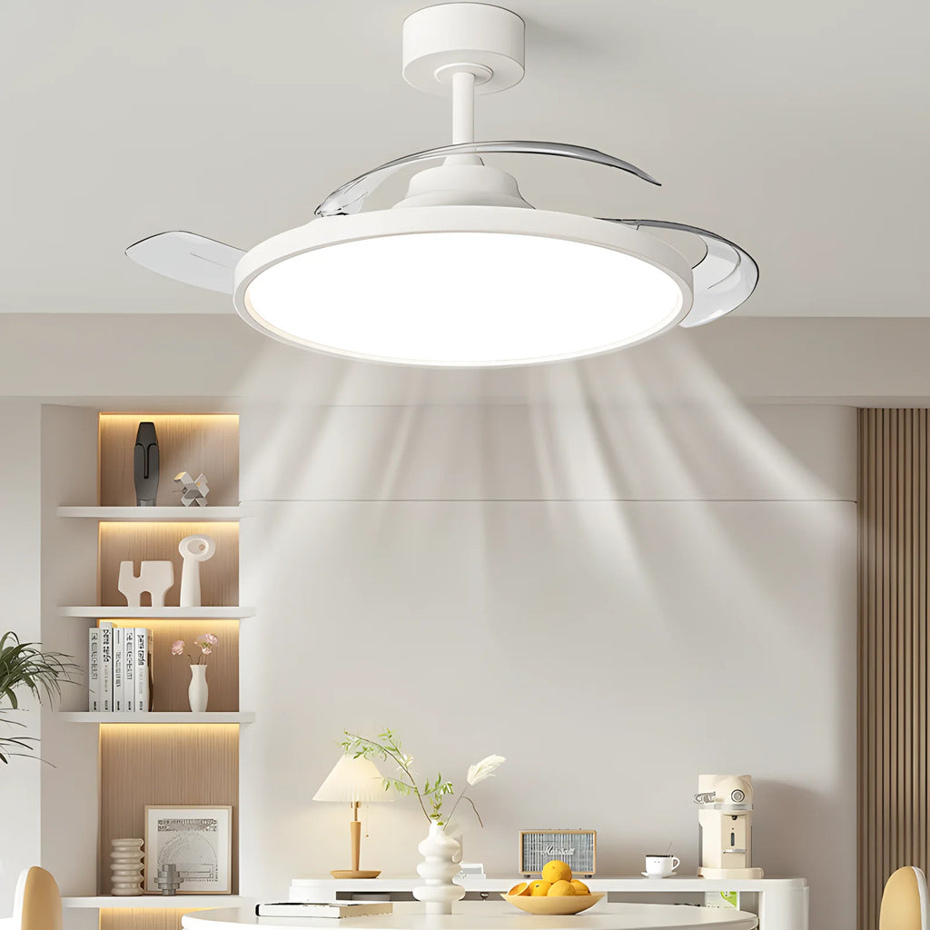 Ventilatore da Soffitto Invisibile con Luce, Pale Retrattili, Grande Ventilatore Elettrico per Raffreddamento e Ventilazione, Telecomando, Illuminazione Dimmerabile