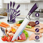 9-teiliges lila Küchenmesserset, scharf und verschleißfest, aus 3CR13-Edelstahl, mit ergonomischem Hohlgriff, Chefmesser-Set mit Geschenkverpackung