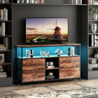 Mobiler TV-Ständer, TV-Tisch, TV-Möbel, mit LED-Beleuchtung und Stoffschubladen, Platte mit Tigerfellmuster, doppelter offener Stauraum und 4 Schubladen, zur Aufbewahrung von Elektrogeräten, DVDs, Büchern, für Wohnzimmer, Schlafzimmer