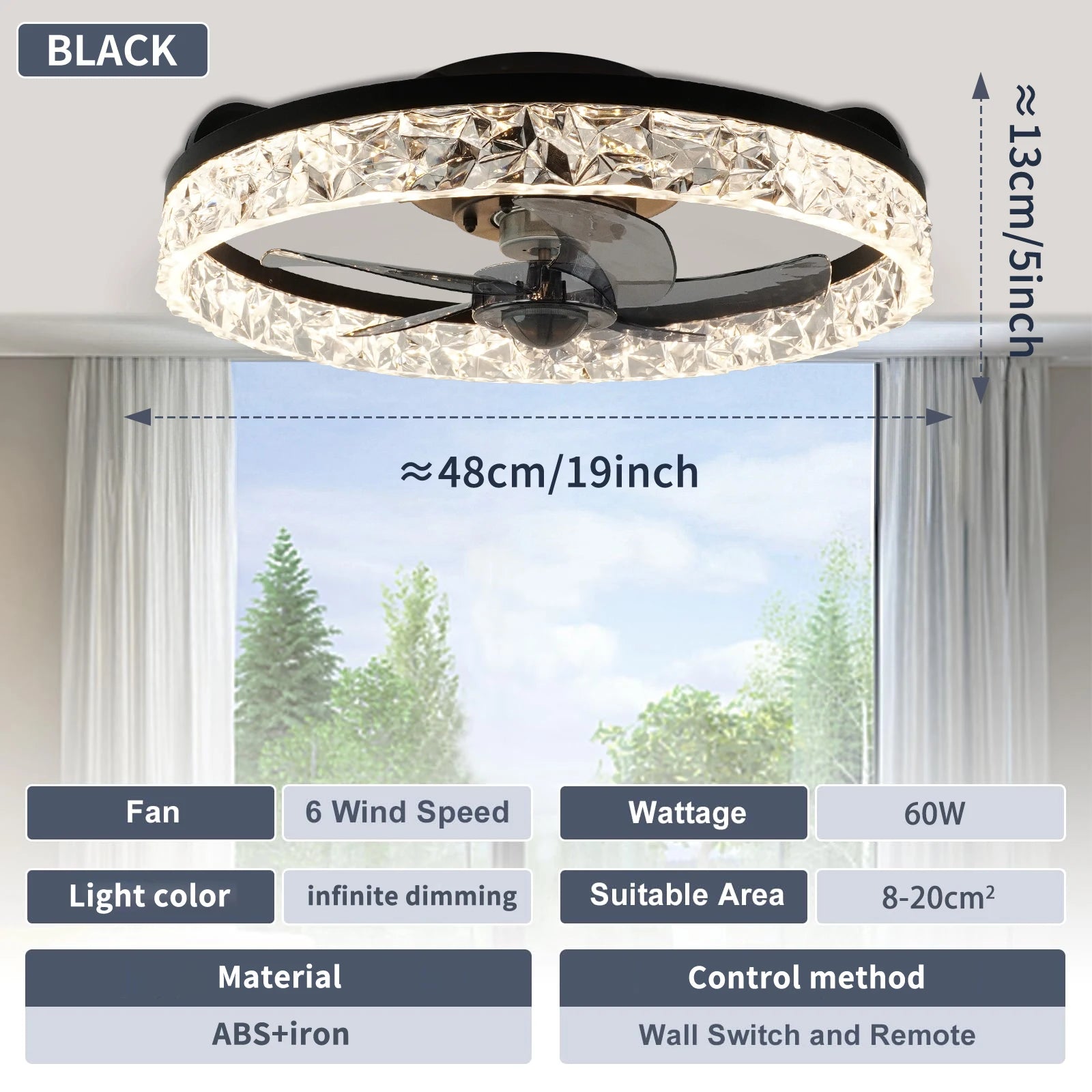 Ventilatore da Soffitto Intelligente XINGOO con Luce e Telecomando, Ventilatore Decorativo per Camera da Letto, Ventilatore a 6 Velocità con Luce LED Circolante