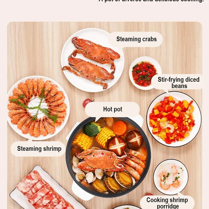 220V Multifunctional Cooker Single/Double Layer Portable Electric Pot 1.7L Household Non-Stick Pan for Ramen, Dumplings, Oatmeal