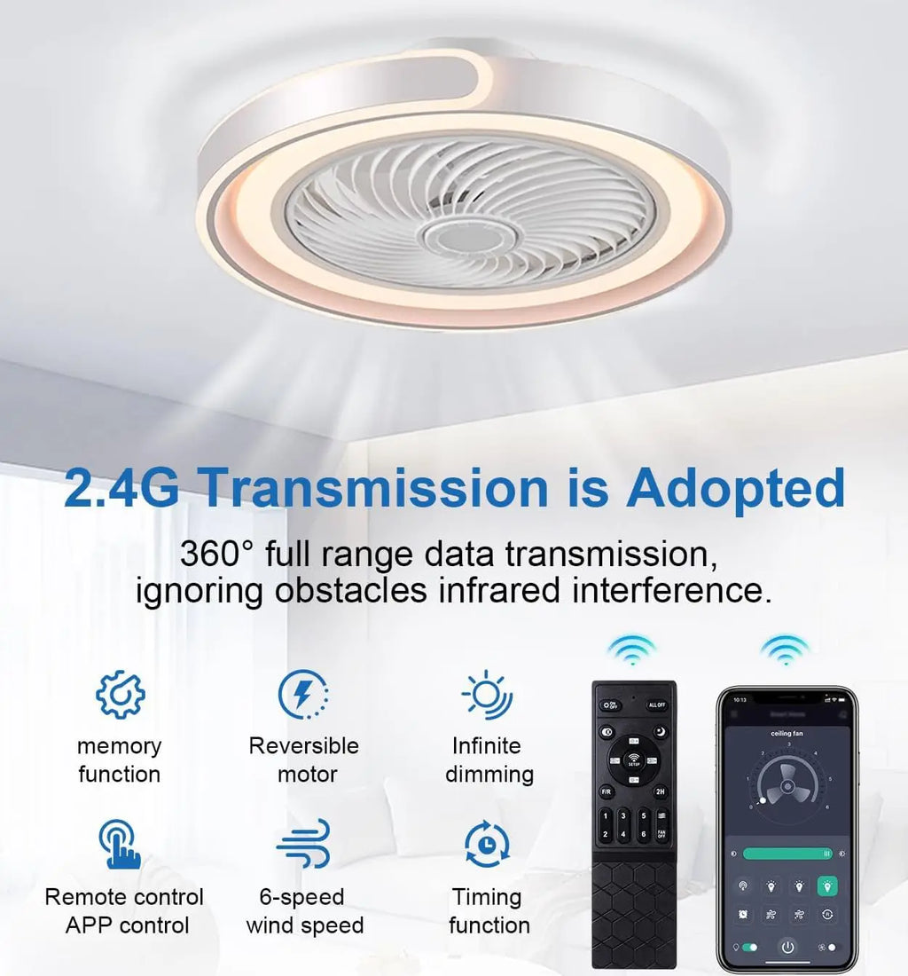 Ventilatore da soffitto LED con telecomando e APP, dimmerabile, 6 velocità, 50x20 cm, Tetipa