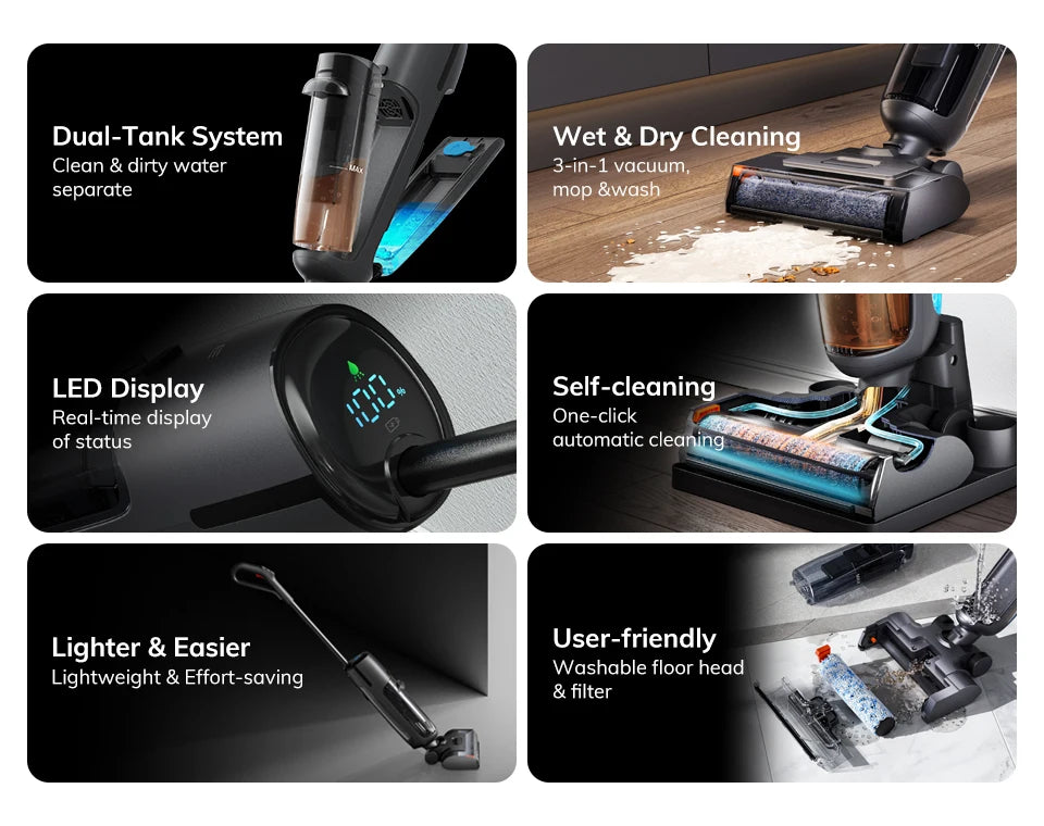 ILIFE W90 Pro Wireless Smart Floor Washer, 7000Pa Suction, 1 Minute Self-Cleaning, Dual Water Tank, Upgraded Version of W90