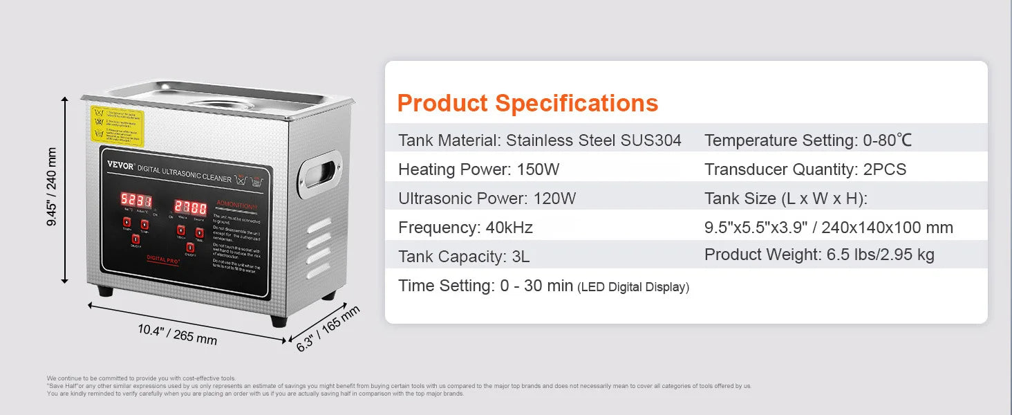 SucceBuy 2L 3L 6L 10L 22L 30L Ultraschallreiniger Edelstahl Tragbarer Reiniger Waschmaschine Ultraschall-Haushaltsgerät