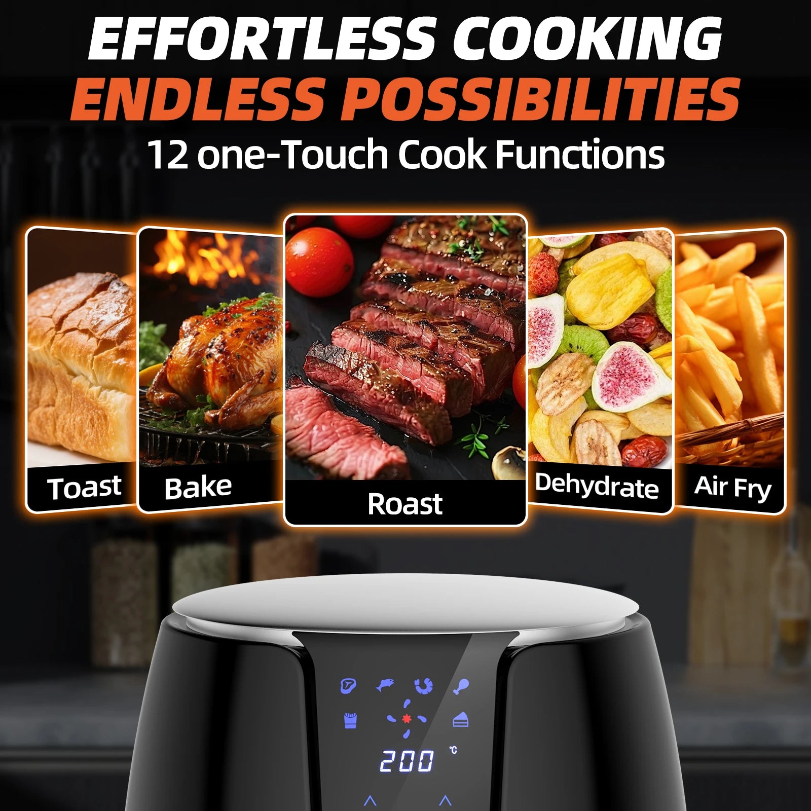 Friggitrice ad Aria 3.5L 1500W con 6 Funzioni di Cottura - Cestello Antiaderente Lavabile in Lavastoviglie