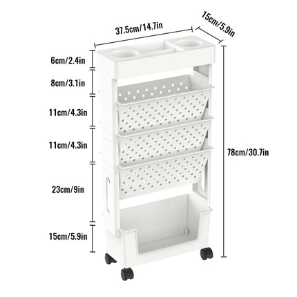 Mobile Rolling Bookshelf with Lockable Wheels - Heavy-Duty Bookcase on Wheels, Removable Organizer with Cup Holder for Home Office Use