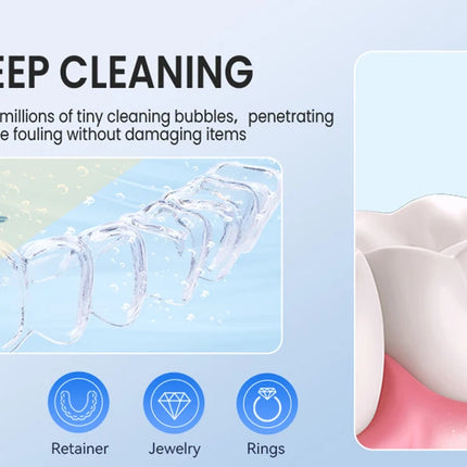 KUNPHY Dental Pod Ultrasuoni Macchina per la pulizia del fermo Sterilizzazione con luce UV per allineatore, paradenti notturno, detergente per protesi