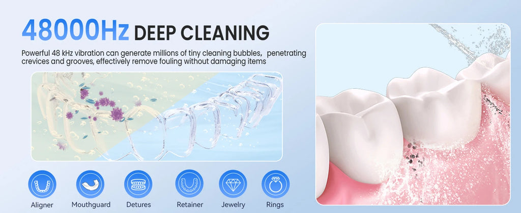 KUNPHY Dental Pod Ultraschallreiniger für Retainer, UV-Licht-Sterilisator für Aligner, Nachtschienen, Mundschutz, Zahnprothesenreiniger
