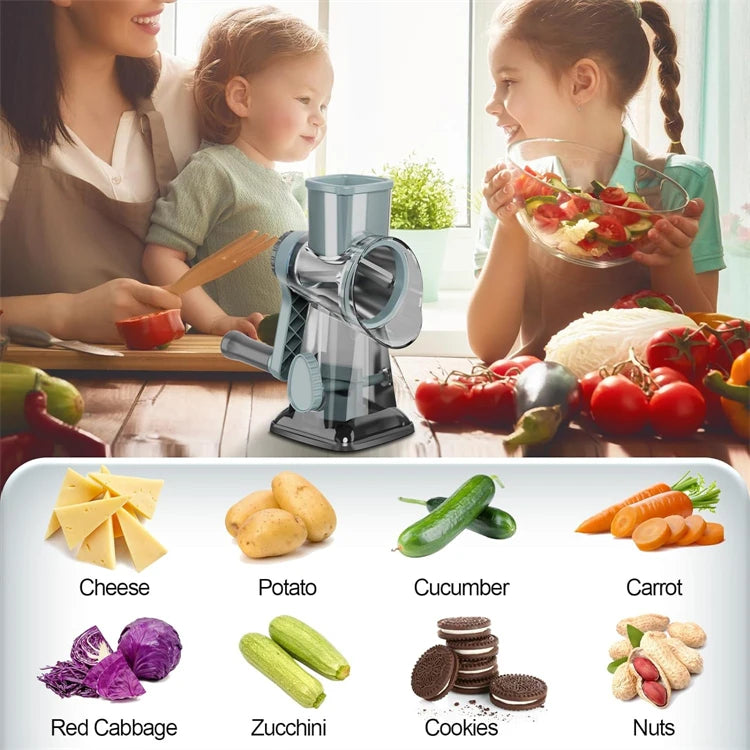LMETJMA 3-in-1 Vielseitige rotierende Reibe Manueller Gemüseschneider Erdnüsse Nüsse Mühle Käse Gemüsehäcksler Transparent JT242