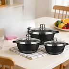 Set di Pentole in Alluminio Nero con Rivestimento in Granito Antiaderente, 20 24 28 32 36 40 44cm