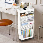 Mobile Bücherablage mit feststellbaren Rollen – Robuster Bücherregalwagen, herausnehmbarer Organizer mit Becherhalter für Zuhause und Büro