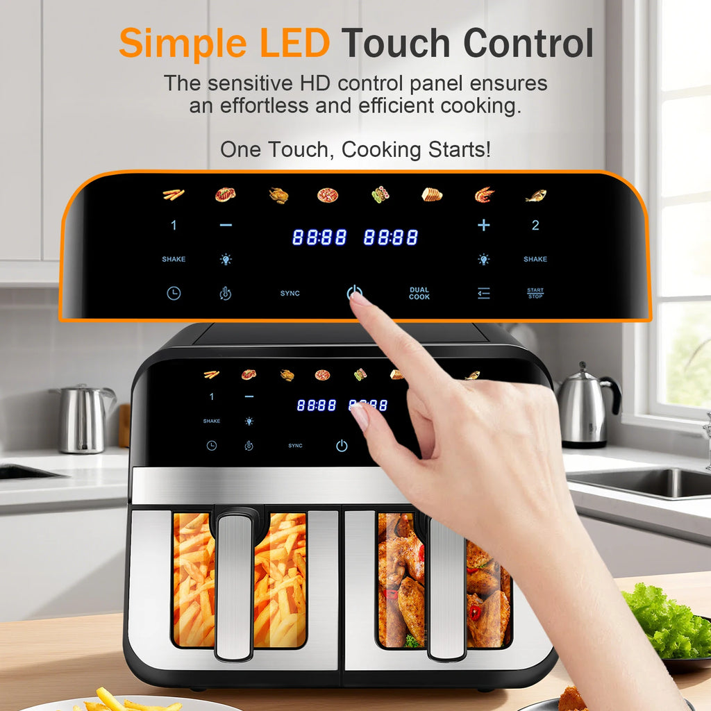 Forno friggitrice ad aria a doppio cestello da 9 litri con finestre Easy View - Oyajia