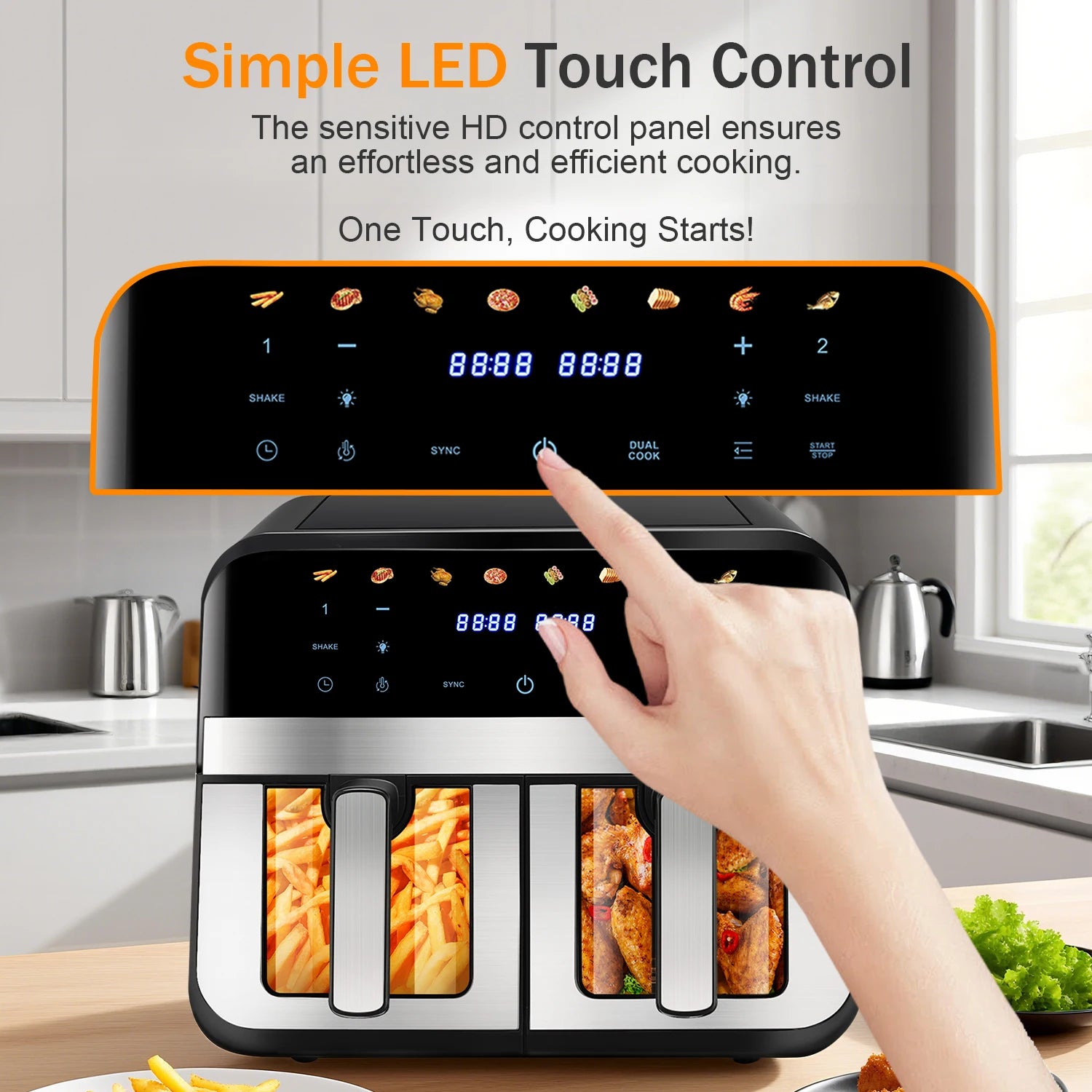 Forno friggitrice ad aria a doppio cestello da 9 litri con finestre Easy View - Oyajia
