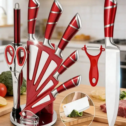 9-Piece Kitchen Knife Set with Block, Hollow Handle, Stainless Steel, Sharp Knives for Cooking, for Home, Kitchen, Restaurant, Gift Idea