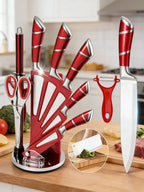 9-teiliges Küchenmesser-Set mit Messerblock, Hohlgriff, Edelstahl, scharfe Kochmesser, für Zuhause, Küche, Restaurant, Geschenkidee