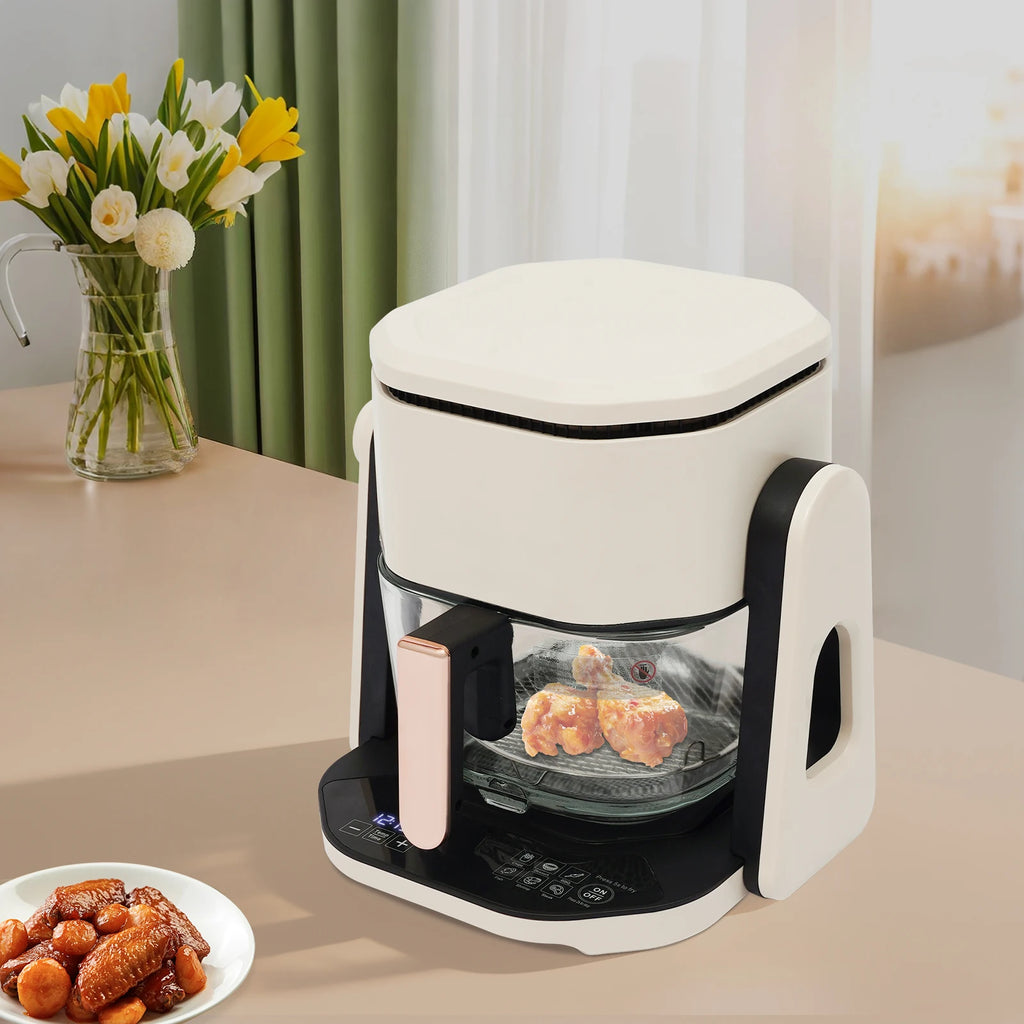 Friggitrice ad Aria da Tavolo Bianca 4.5L con Cestello Trasparente e Spina EU