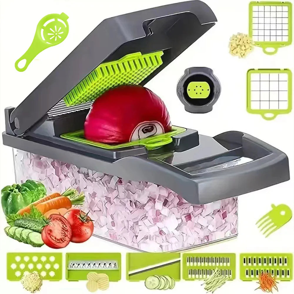 16-in-1 Multifunktionaler Gemüseschneider Manueller Nahrungsmittelzerkleinerer Eiertrenner Sparschäler Gemüseschneider Dicer Küchenschneider