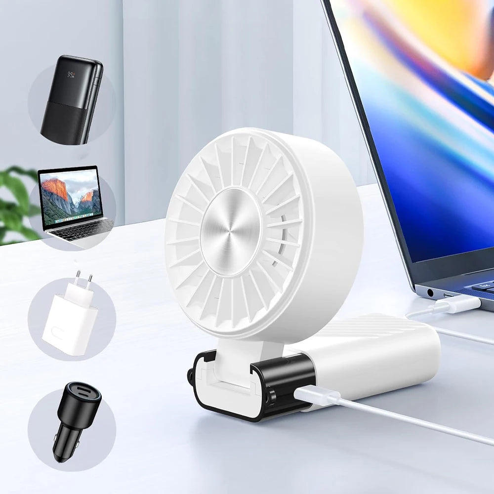 Ventilatore portatile, mini ventilatore, ventilatore portatile ricaricabile con batteria da 4000 mAh, 5 velocità, display, ventilatore USB pieghevole per concerti, viaggi, estate, ufficio, casa, regalo