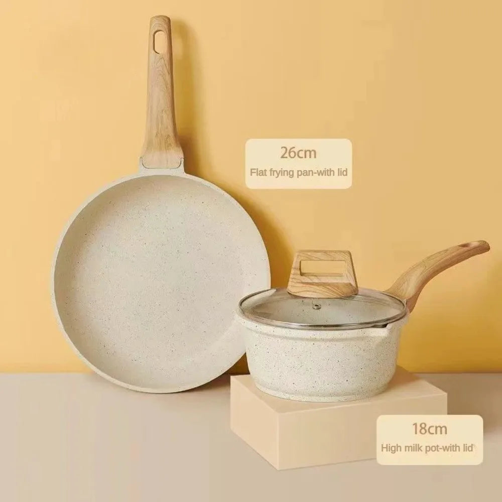 Set di 3-7 pentole e padelle Set di pentole antiaderenti Pentole a induzione in granito bianco Set da cucina antiaderente con padelle e casseruola