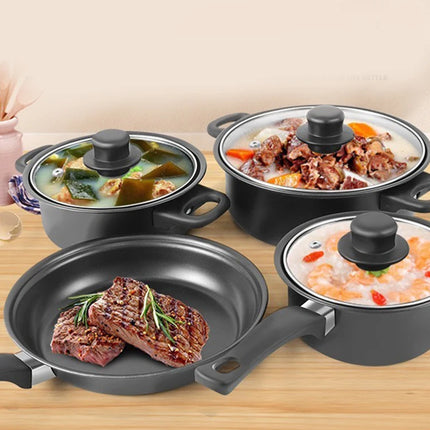 12-Piece Nonstick Cookware Set with Lid, Deep Fry Pan, Milk Pot, Maifan Stone Pan for All Hob Types
