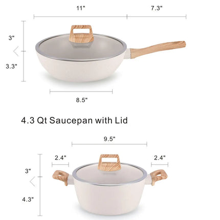 21-Piece Aluminum Cookware Set, Non-stick, White Granite, for Induction Cooktops, with Lid, Double Handle, Silicone Utensils, PFOA-Free