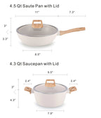 Set di Pentole in Alluminio da 21 Pezzi, Antiaderente, Bianco Granito, per Cucina a Induzione, con Coperchio, Doppio Manico, Utensili in Silicone, Senza PFOA