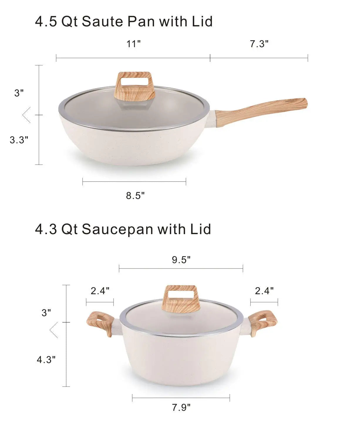 Set di Pentole in Alluminio da 21 Pezzi, Antiaderente, Bianco Granito, per Cucina a Induzione, con Coperchio, Doppio Manico, Utensili in Silicone, Senza PFOA