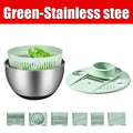 7-teiliges multifunktionales Salatschleuder-Set, Gemüsewascher, Gemüsehacker, Gemüseschneider, Reibe, Salatschüssel mit Deckel, Küchenhelfer