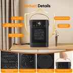 Ventilatore con telecomando, 1500W, 3 modalità di riscaldamento, timer 12H, 70 °   oscillazione, ventola PTC Risparmio energetico, protezione da surriscaldamento inclinabile
