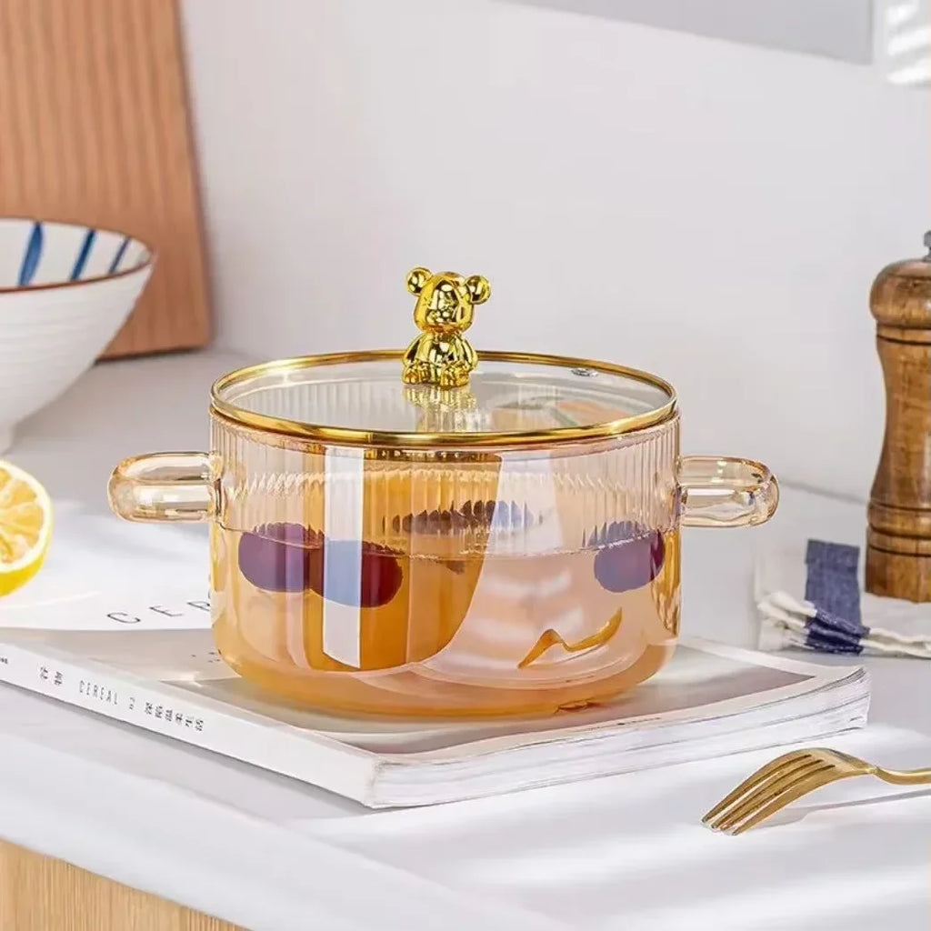1500 ml transparenter Glastopf mit Doppelgriffen, Suppentopf mit Deckel, hitzebeständiges Kochgeschirr