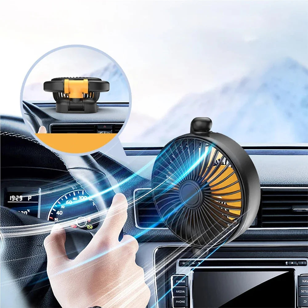 Ventilatore per Auto 12V a Doppia Testa con Rotazione a 360 Gradi, Portatile, 2 Velocità, Vento Forte, Alimentazione da Presa Accendisigari per Camion, SUV, Camper