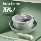 5-teiliges grünes Topf- und Pfannenset, antihaftbeschichtetes Keramik-Kochgeschirr-Set, Induktionskochgeschirr-Set mit abnehmbarem Griff