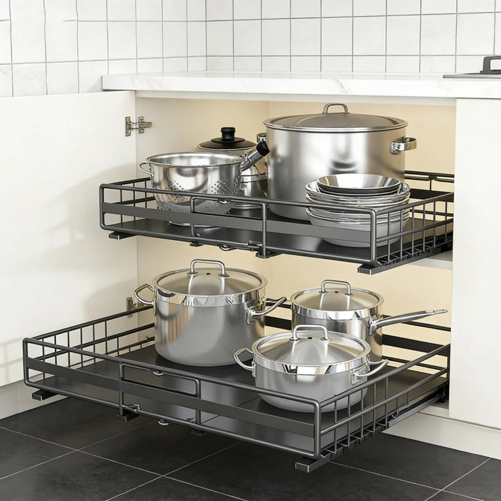 2 Pezzi Scaffale Estraibile per Armadio, Organizzatore Scorrevole da Cucina Senza Foratura per Spezie e Oggetti Vari