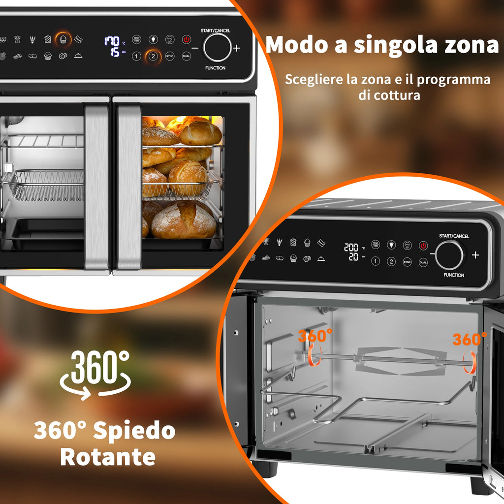 Friggitrice ad Aria EMPHSISM AFTO-2307DT 23L 2400W Doppia Zona Acciaio Inox