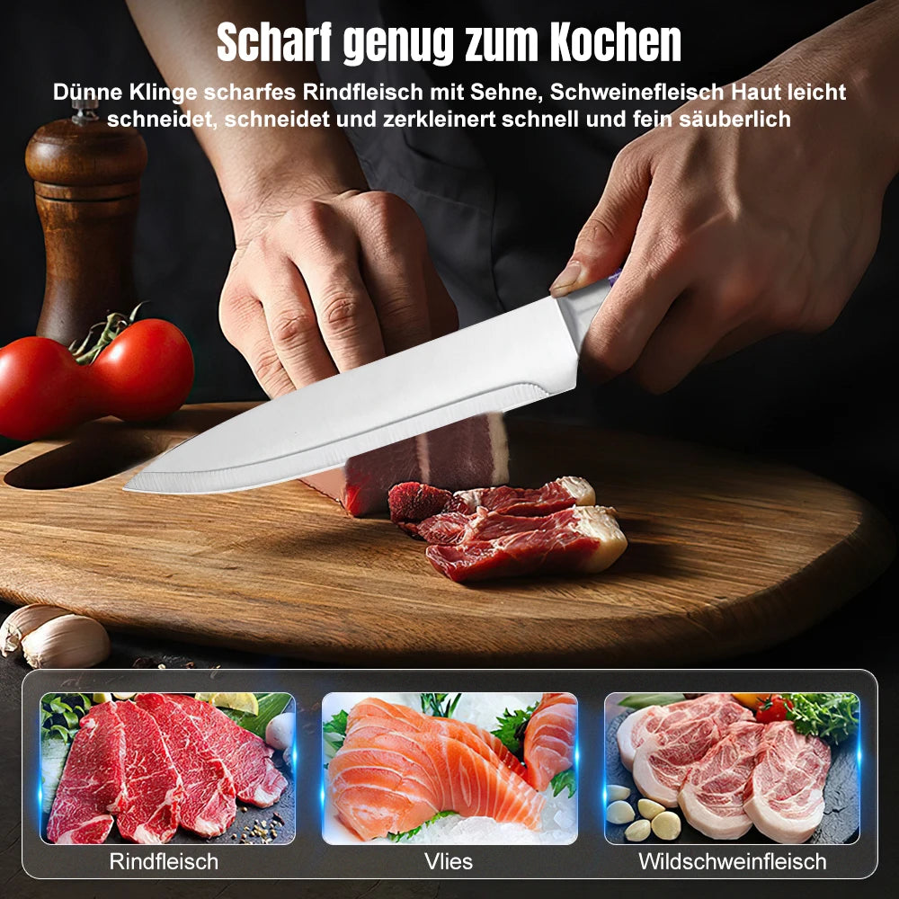 DFITO 6-teiliges ultra-scharfes 3Cr13 Küchenmesserset aus Edelstahl mit Hohlgriff, professionelle Haushaltsmesser für Fleisch/Gemüse