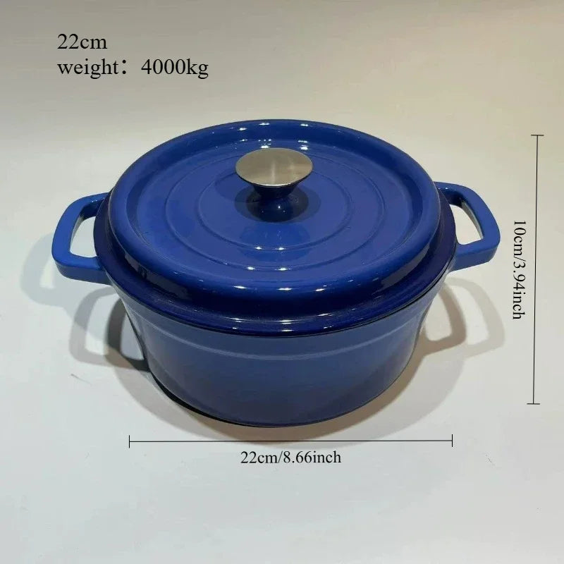 Pentola per zuppa domestica Pentola smaltata con coperchio Smalto ceramico Resistente al calore Due orecchie Pentola antiaderente Fornello a induzione a gas Utensili da cucina