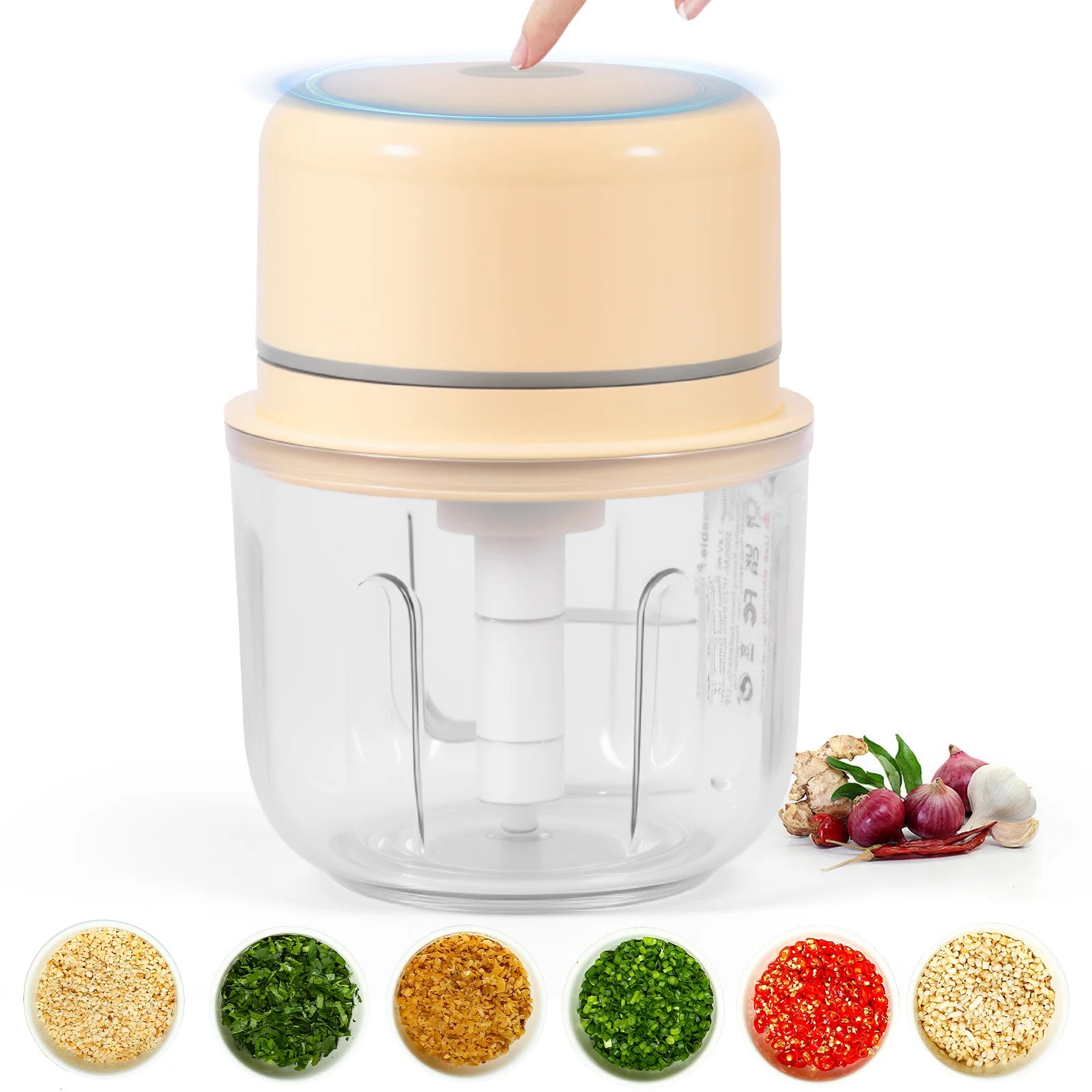 Elektrischer Zerkleinerer 450ML für Knoblauch, Gemüse und Fleisch, Robust und Langlebig, Ingwer- und Gemüsemixer, Küchengerät